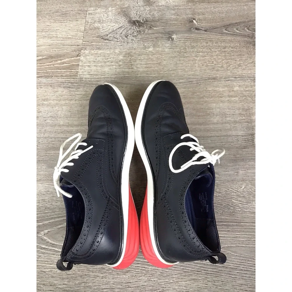 Cole Haan Men's Size 9.5 M Navy Wingtip Oxford Dress Shoes Red Sole C26318
